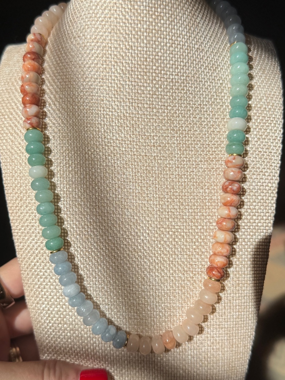 Multi-Color Beaded Gemstone Necklace - Mint, Sky Blue & Peach